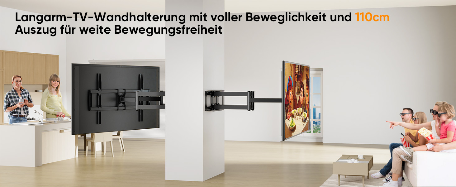 Кронштейн для телевізора FORGING MOUNT HY9458 для XXL TV 60–120 дюймів, до 125 кг, поворотний та нахильний, висувний подвійний важіль 1090 мм, VESA до 900x600мм