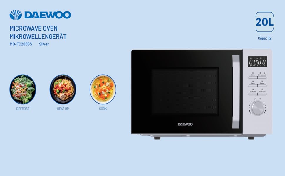 Мікрохвильова піч Daewoo MD-FC206SB 20L, 700W, чорний колір (Solo, срібло)