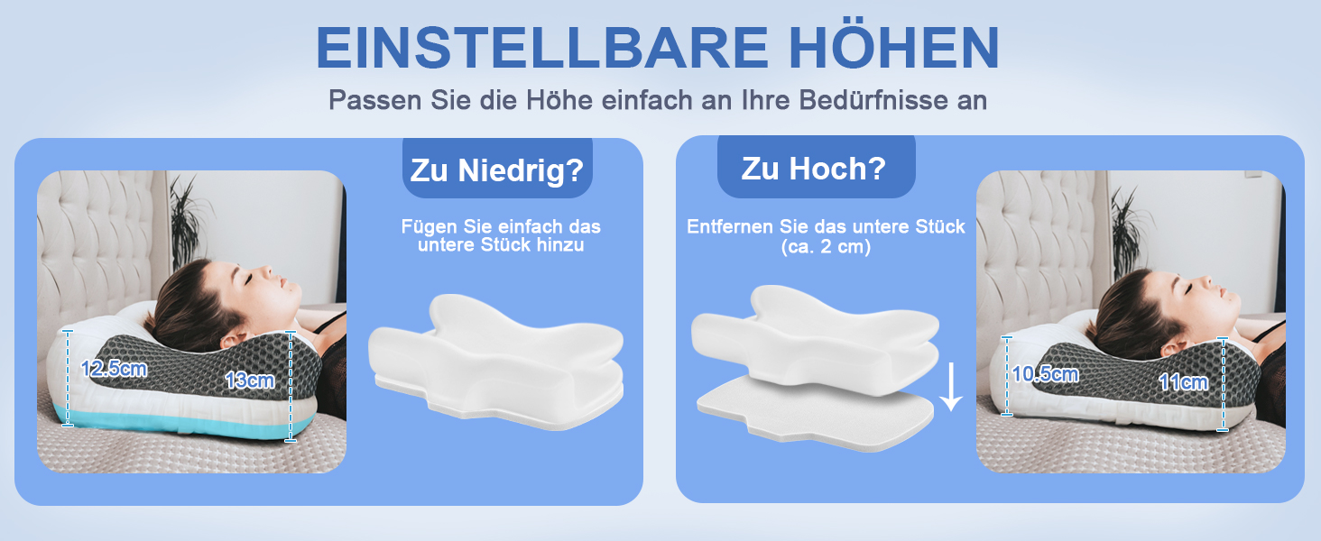 Подушка Elviros з піни Memory Foam для CPAP-терапії для тих, хто спить на боку, анатомічна, регульована висота, сумісна з масками, темно-сіра
