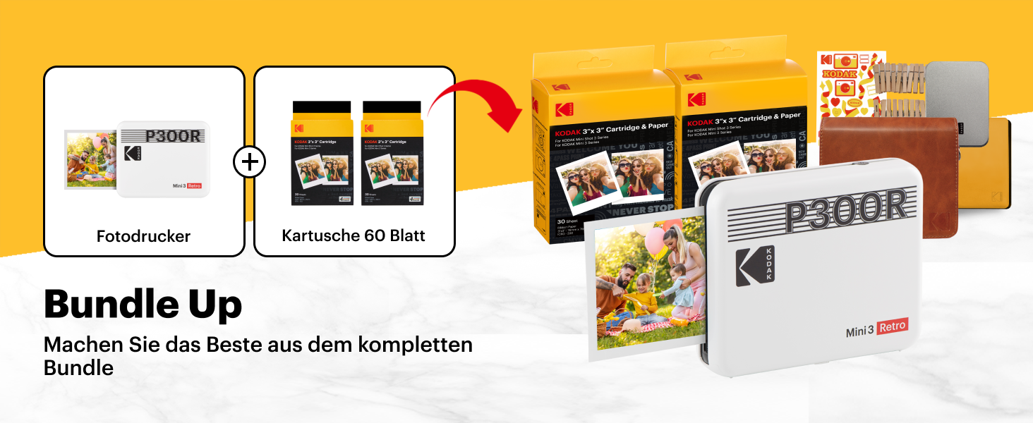 KODAK Mini 3 Retro: Портативний фотопринтер з друком 7,6x7,6 см + 68 аркушів