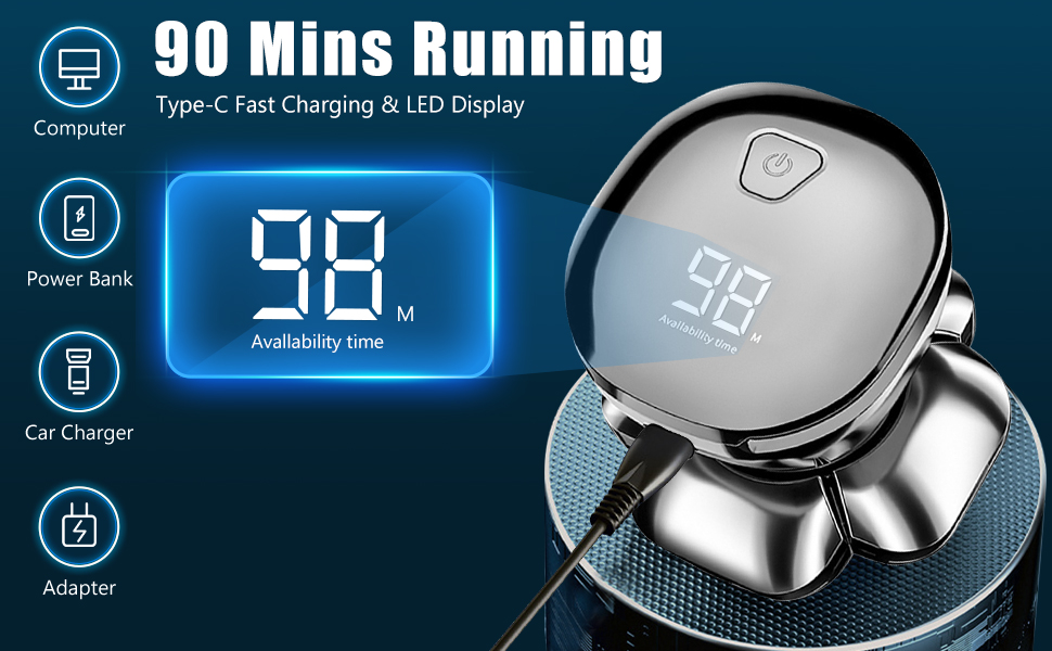 Електричний гостростример для голивної голови Glatzen, 6-в-1, з плаваючою насадкою 9D, IPX7 водонепроникний, LED дисплей, Type-C, для чоловіків