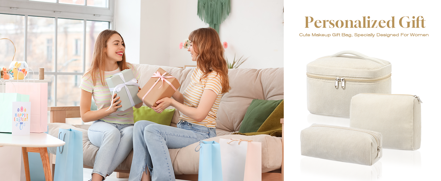 Набір косметичок 3 шт. з квітковим візерунком, жіноча косметичка для подорожей та повсякденного використання | Косметичка для макіяжу для жінок та дівчат (Бежевий)