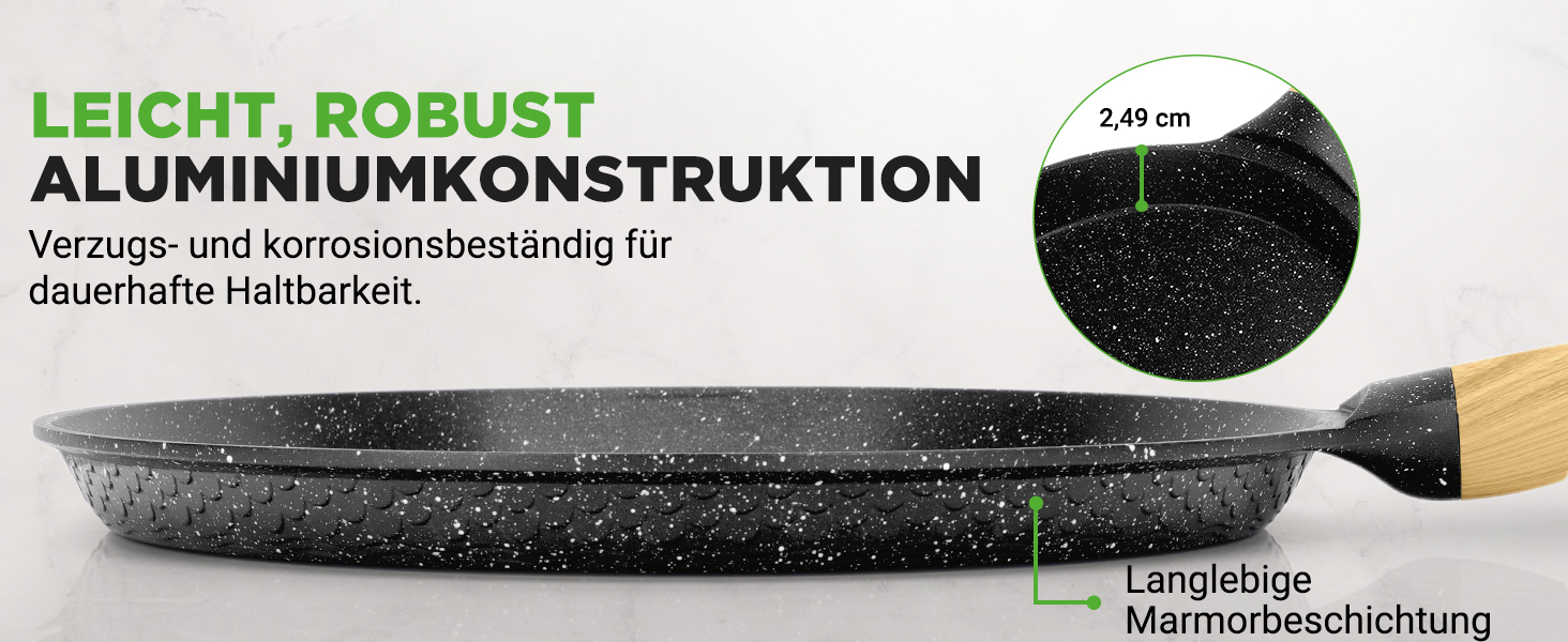 Пательня для млинців Nutrichef 28 см з антипригарним мармуровим покриттям, індукційна, з дерев'яною лопаткою