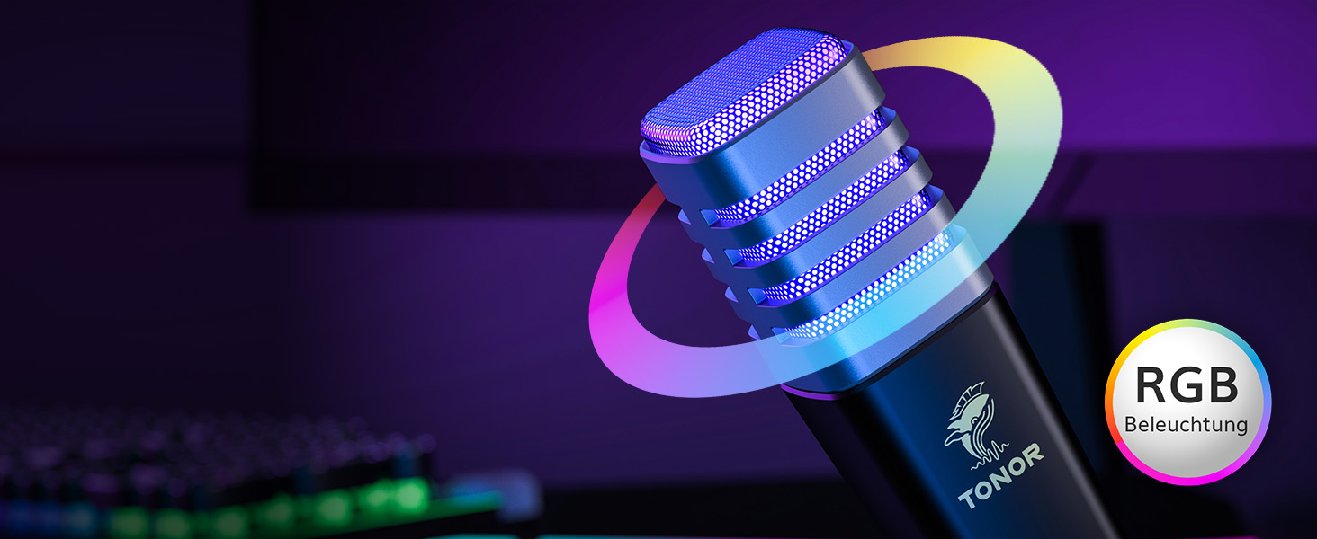 Мікрофон TONOR TC30 RGB з конденсаторним капсулою, нирковий характеристика, для стрімінгу, подкастингу, запису голосу, сумісний з ПК та ноутбуком