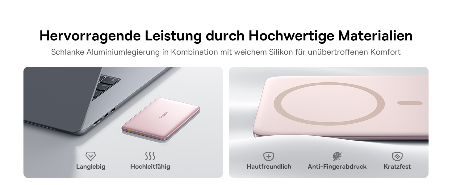 Power Bank Baseus Picogo AM41: Тонкий Magsafe Пауербанк, PD 20W, 5000mAh, Рожевий, з USB-C кабелем для iPhone 17/16/15/14/13/12