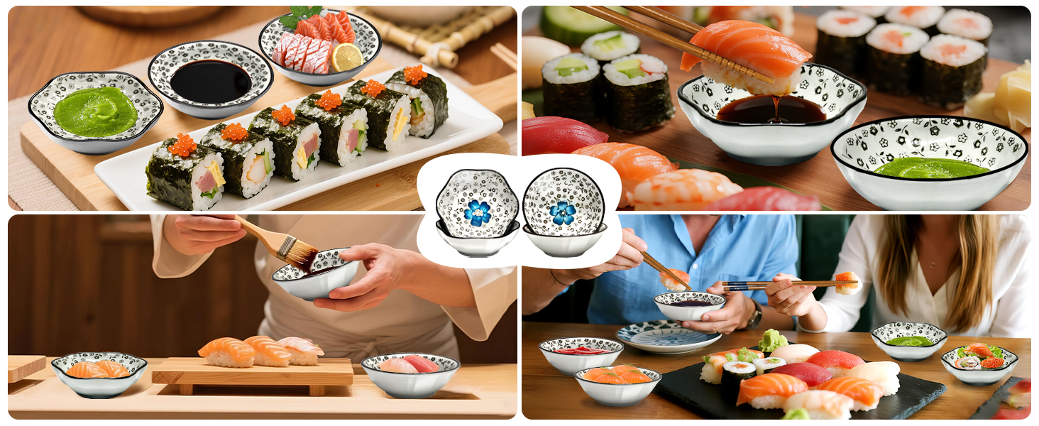 Набір для суші на 4 особи, 12 шт. з кераміки, круглий, з візерунком квітки сливи. Ідеальний подарунок на свята.