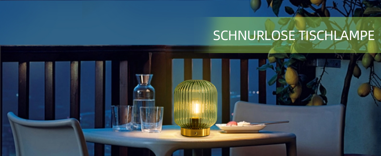 LED настільна лампа MJ PREMIER: акумуляторна, з сенсорним керуванням, регулювання яскравості, скло, USB зарядка, аварійна, зелена