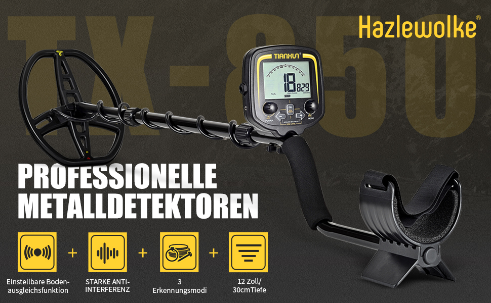 Металдетектор 13''/33см Profi з великою водонепроникною двокотушковою пошуковою котушкою, високою чутливістю та функцією Pinpointer, для пошуку золота, для дорослих з LCD-дисплеєм (Сірий)