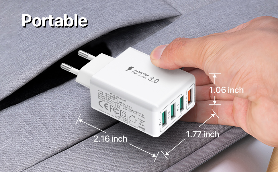 Блок зарядного пристрою USB C 40W з 4 портами, швидка зарядка PD+QC, для iPhone, Samsung, Tablet, білий (сірий)