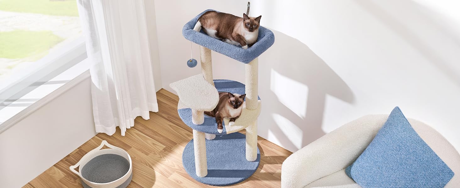 Yaheetech Cat Tree, Ocean Design Cat Tree, Cat Scratching Post, with Platform Space Capsule Sisal Pillars, Stable Climbing Tree for Cats, Blue/Beige