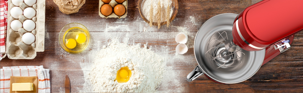 Кухонна машина Vospeed (червона), тістоміс 5QT, 8 швидкостей, чаша з нержавіючої сталі, набір насадок (гак, вінчик, міксер), придатна для мийки в посудомийній машині