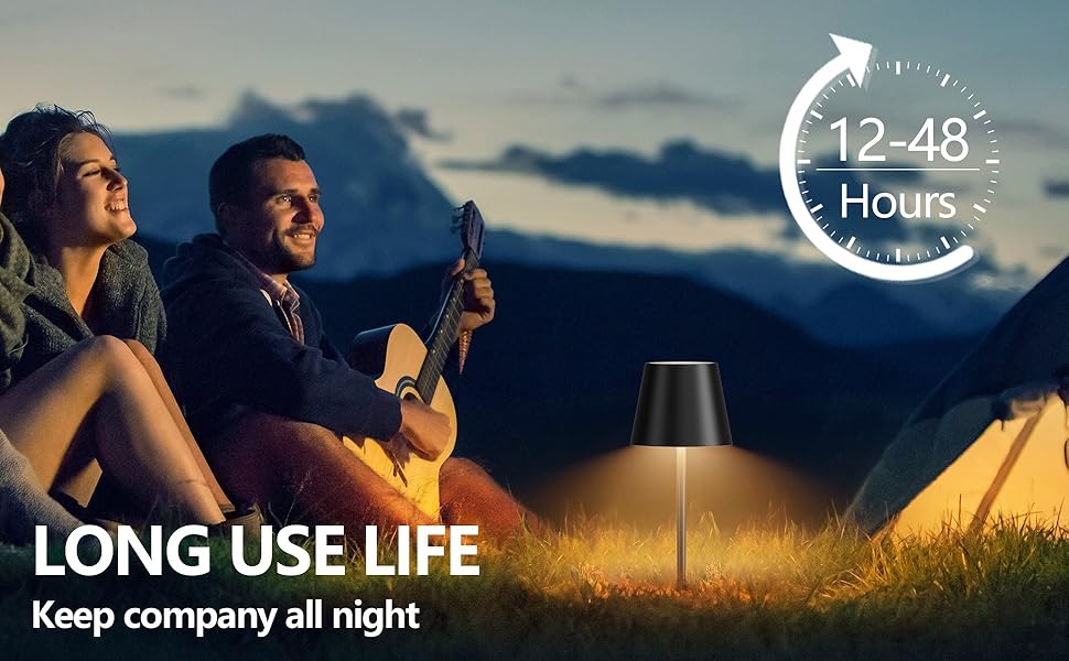 Світлодіодний акумуляторний настільний світильник 26 см, 5000mAh, IP54, чорний - кемпінговий ліхтар для ресторану, спальні, бару