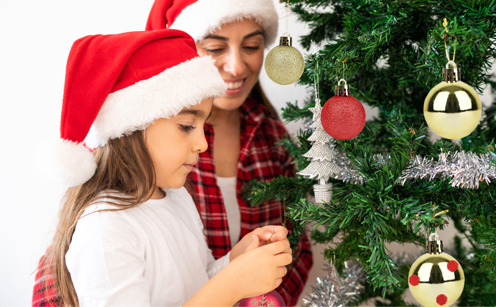 Новорічні кулі для ялинки, 50 шт. 3/4/6 см, з глітером, червоно-золоті. Пластикові прикраси для ялинки