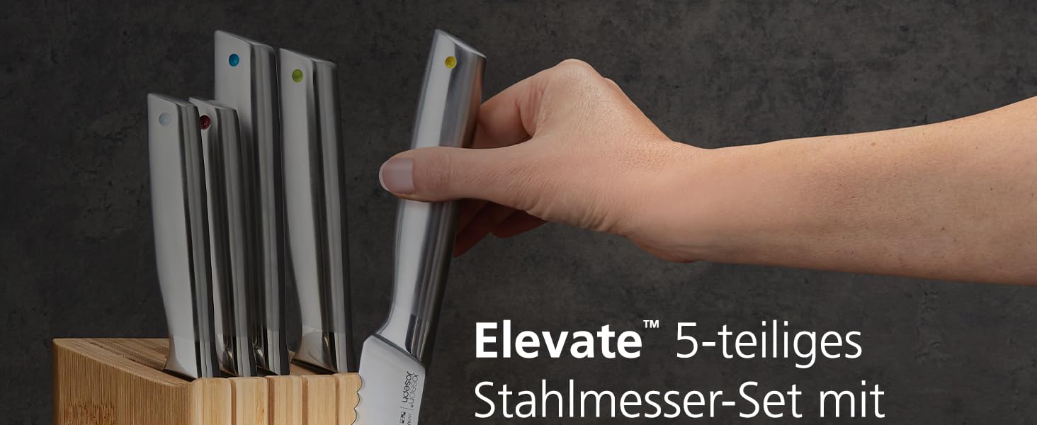 Набір ножів Joseph Joseph Elevate SlimBlock 5 шт. з точилкою (Чорний, бамбук)