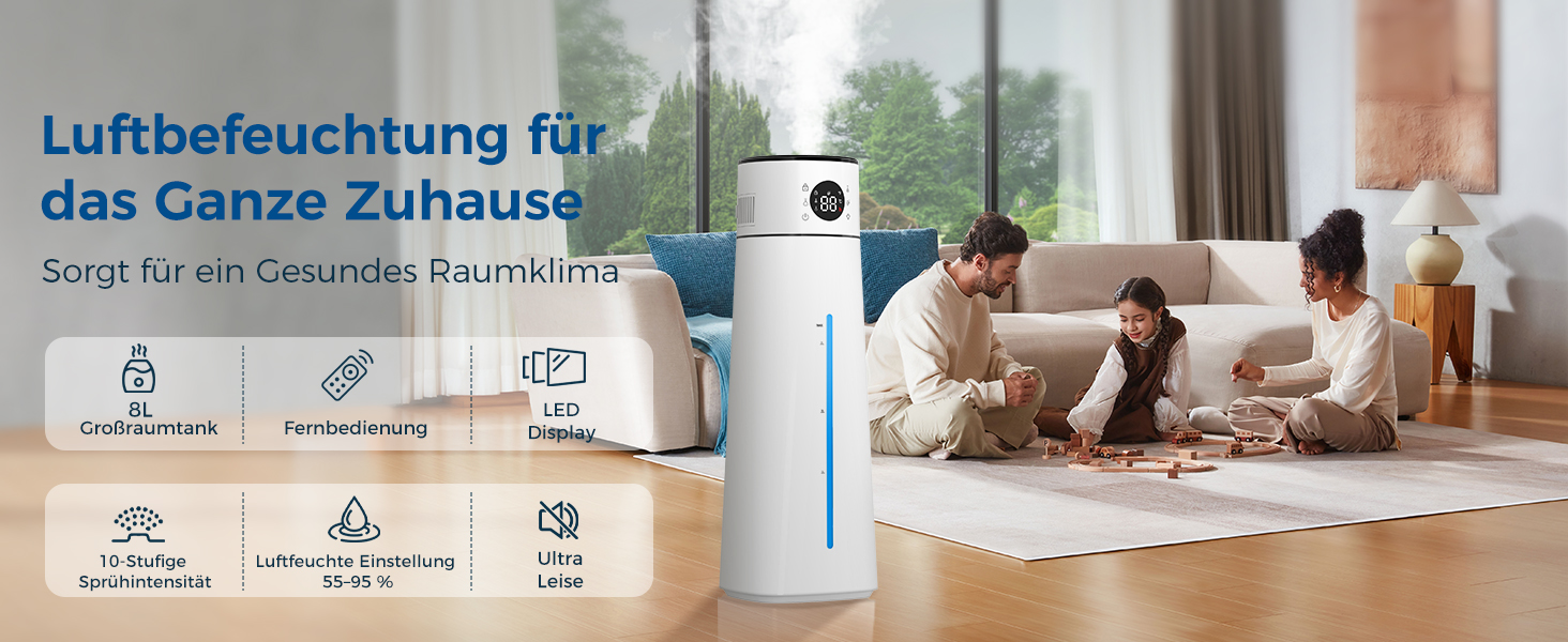 Зволожувач повітря для спальні, 4л, тихий ультразвуковий, з поворотною на 360° форсункою, пультом дистанційного керування, автоматичним вимкненням, 40 годин роботи, таймером, для дитячої кімнати, офісу, рослин