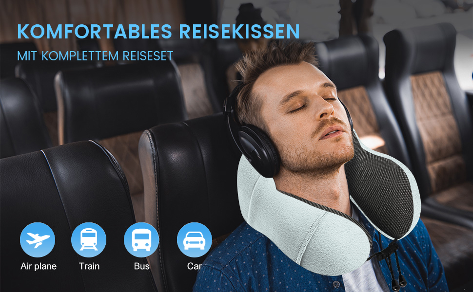 Подушка для шиї SOMLAW (2 шт.) з memory foam, ергономічна, для подорожей, літака, авто, офісу, з маскою для сну та берушами (сіро-білий)