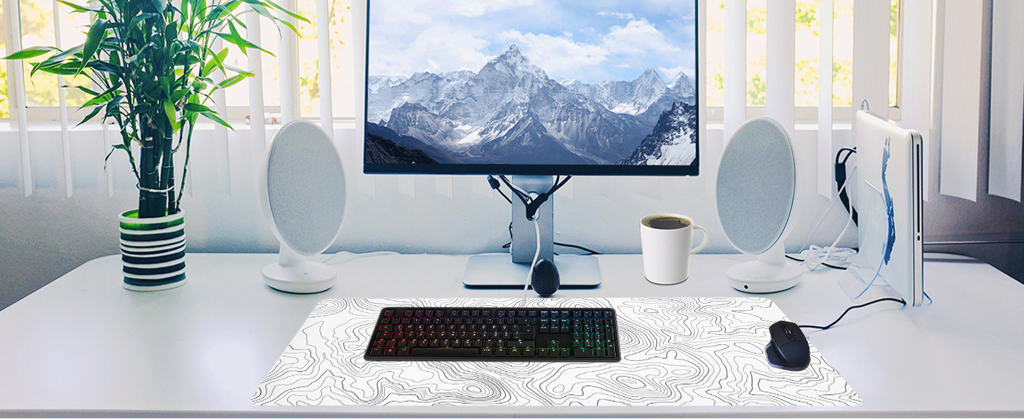 Ігровий килимок для миші Niviy Gaming XXL 800x350 мм, білий, з топографічним принтом