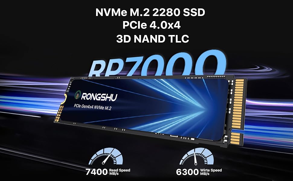 SSD 1TB NVMe PCIe 4.0 M.2 2280 для ігор та комп'ютера, швидкість до 7400 МБ/с, 3D NAND TLC, внутрішній накопичувач