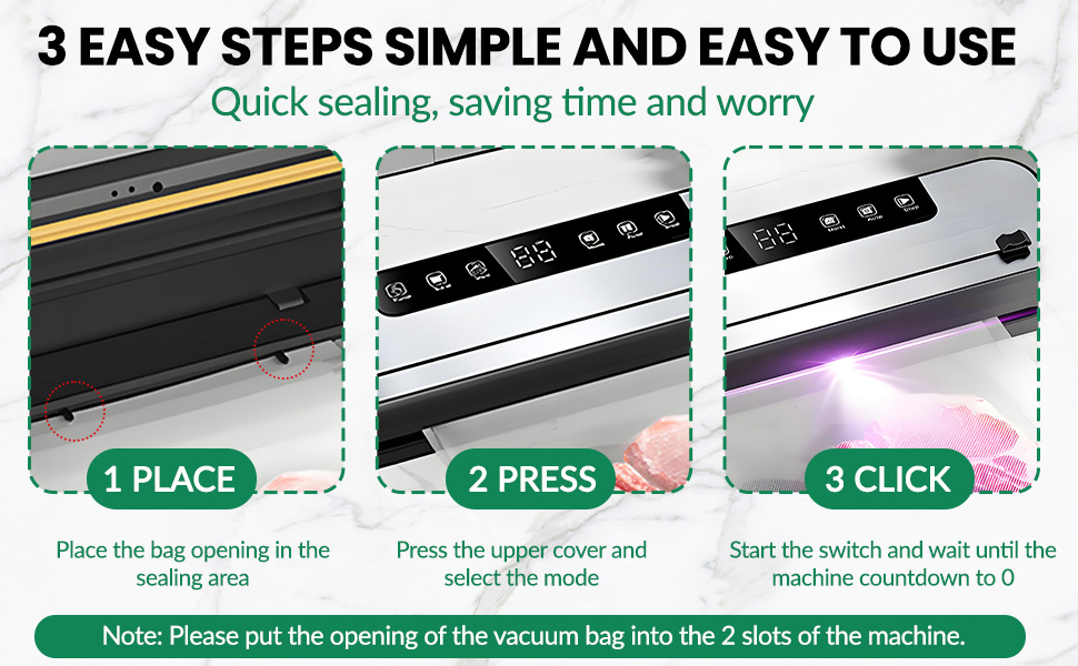 Професійний вакуумний пакувальник 6-в-1 для продуктів харчування з 50 пакетами та шлангом, 75Kpa, автоматичне закриття з різаком та цифровим таймером