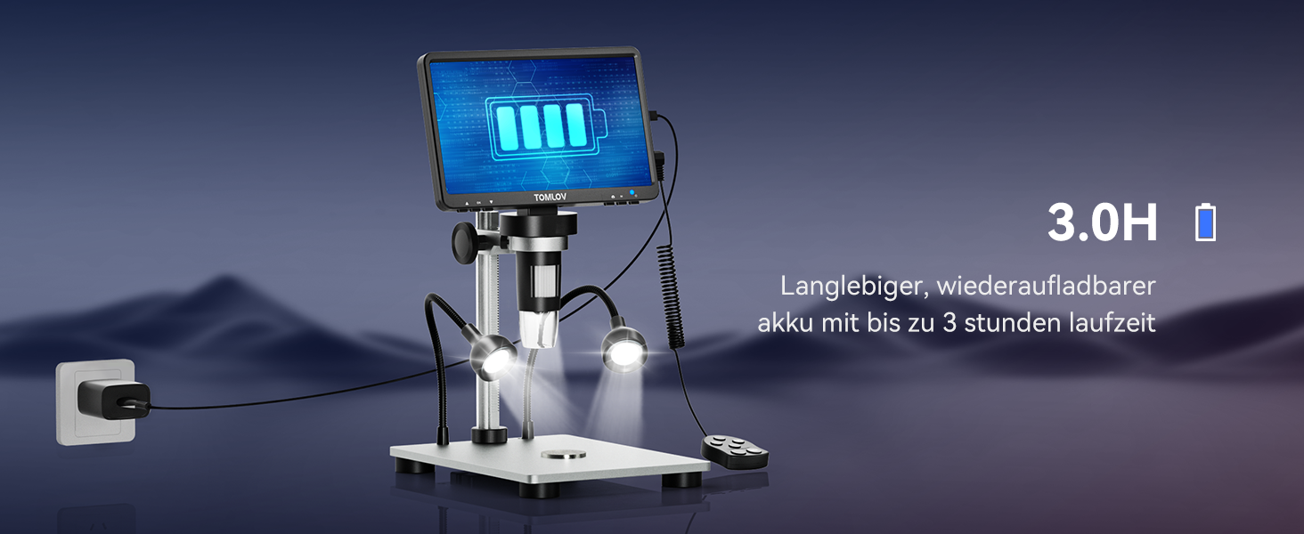 TOMLOV DM9 7' LCD цифровий мікроскоп 1200x, 1080P USB, 12MP, з підсвічуванням LED, для PC/Windows/Mac, 32GB