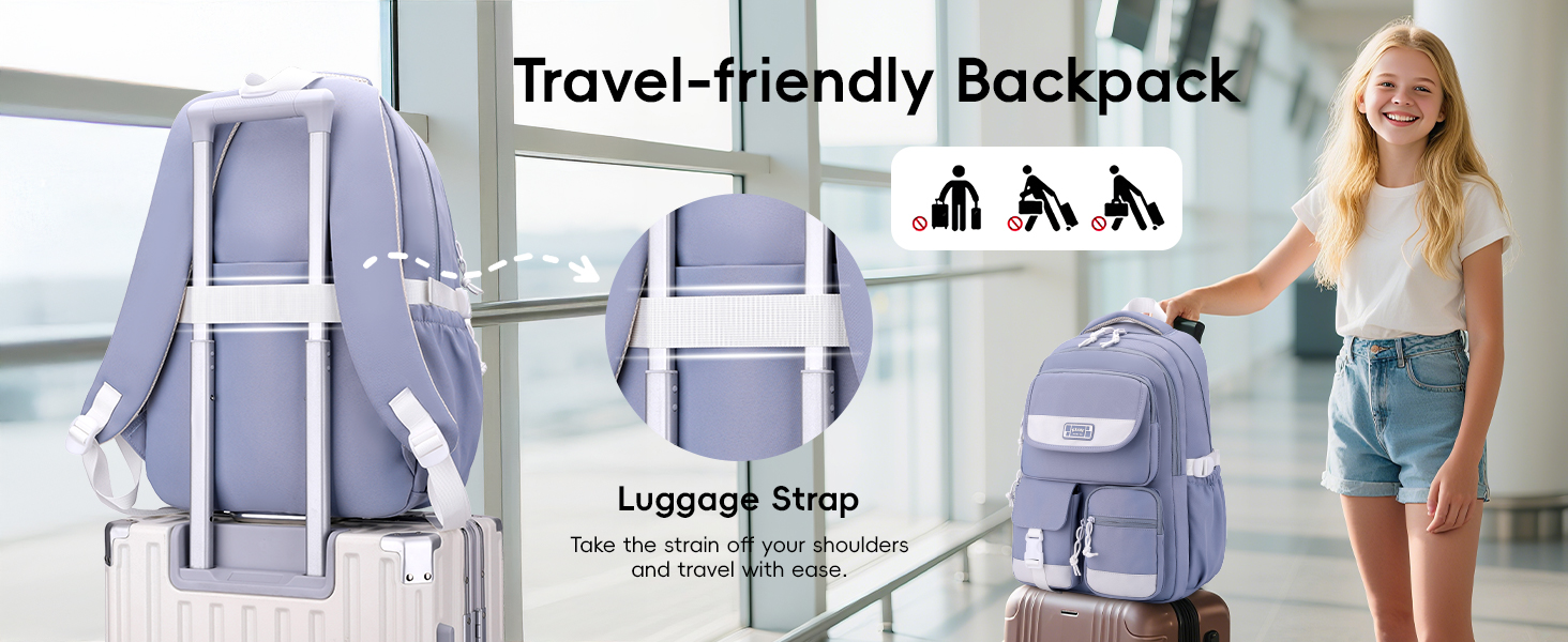 Рюкзак для підлітка, шкільний рюкзак для дівчинки з багатьма відділеннями, рюкзак для учнів 3-5 класів, середньої та старшої школи, нейлоновий рюкзак для подорожей та відпочинку, блакитний