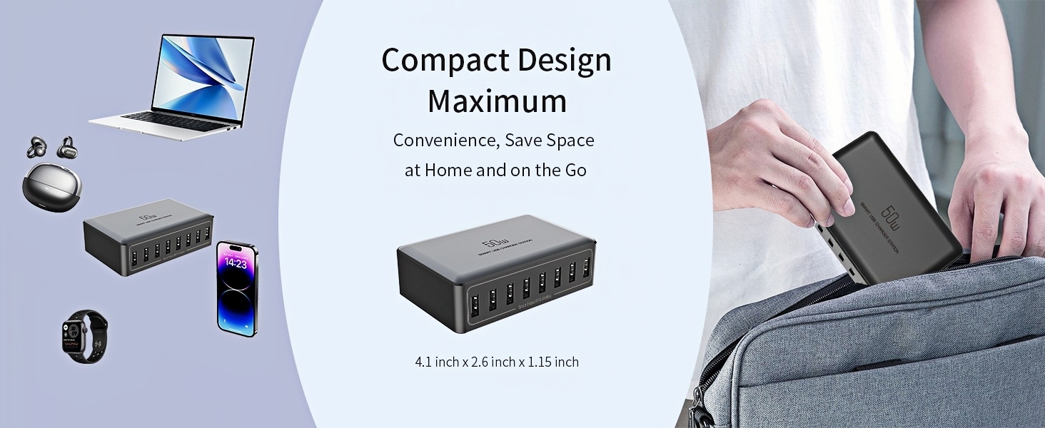 Зарядний пристрій USB 50W мережевий адаптер 8 портів для iPhone 15/14/13/12 Pro Max, iPad, Samsung, Google Pixel - Чорний