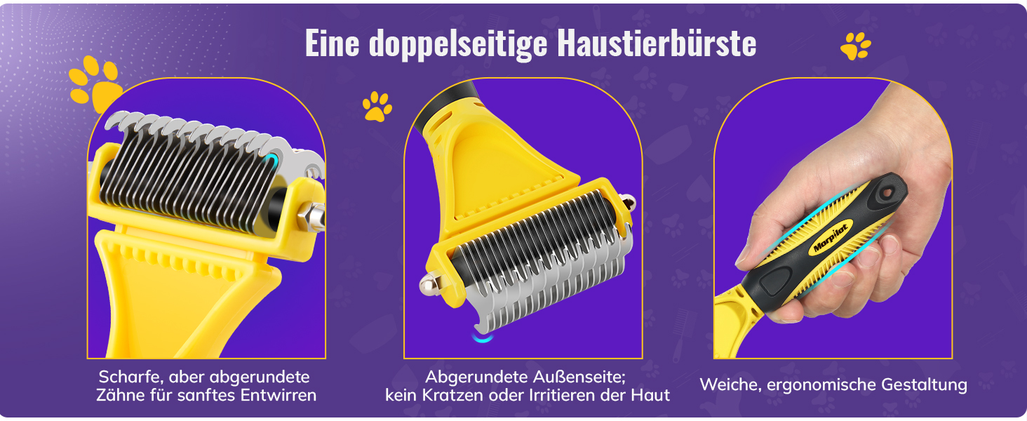 Щітка для собак та котів, 12+23 зубчики, сталевий гребінь для видалення шерсті, двостороння, проти ковтунів, для дому (M, яскраво-жовтий)