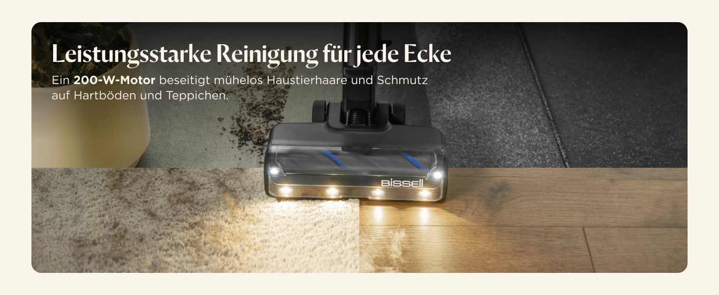 Бездротовий пилосос Bissell PowerClean FurGuard з акумулятором, 280W, самоочисна щітка, світло FurFinder, HEPA-фільтр, акумулятор 2500 mAh, час роботи 50 хв, щітка FurGuard 4091N для видалення шерсті тварин