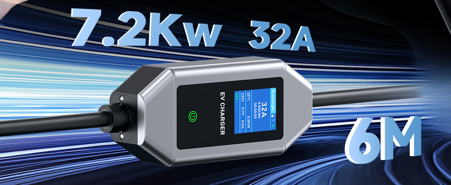 Кабель для зарядки електромобіля Type 2 Schuko 3.68kW 6м, 6-16A, з цифровим дисплеєм та таймером відкладеного старту
