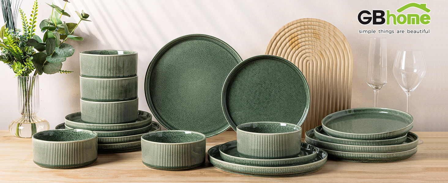 Набір посуду GBhome з каменю, 18 предметів, ручна робота, для 6 осіб, стійкий до миття в посудомийній машині та мікрохвильовій печі, набір тарілок та мисок