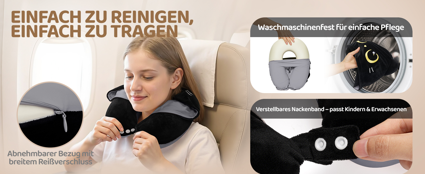 Подушка для шиї Mewaii з капюшоном, двостороння, для дітей та дорослих, дизайн котика, захист приватності, м'яка піна з пам'яті сірої кольорової гами