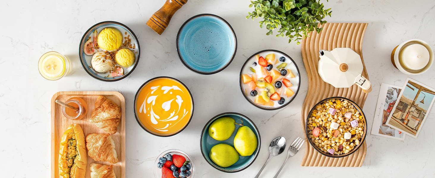 Набір тарілок Vancasso (6 шт.) Amber, 840 мл, для мюслі, супів, салатів, десертів, кераміка, блакитний колір