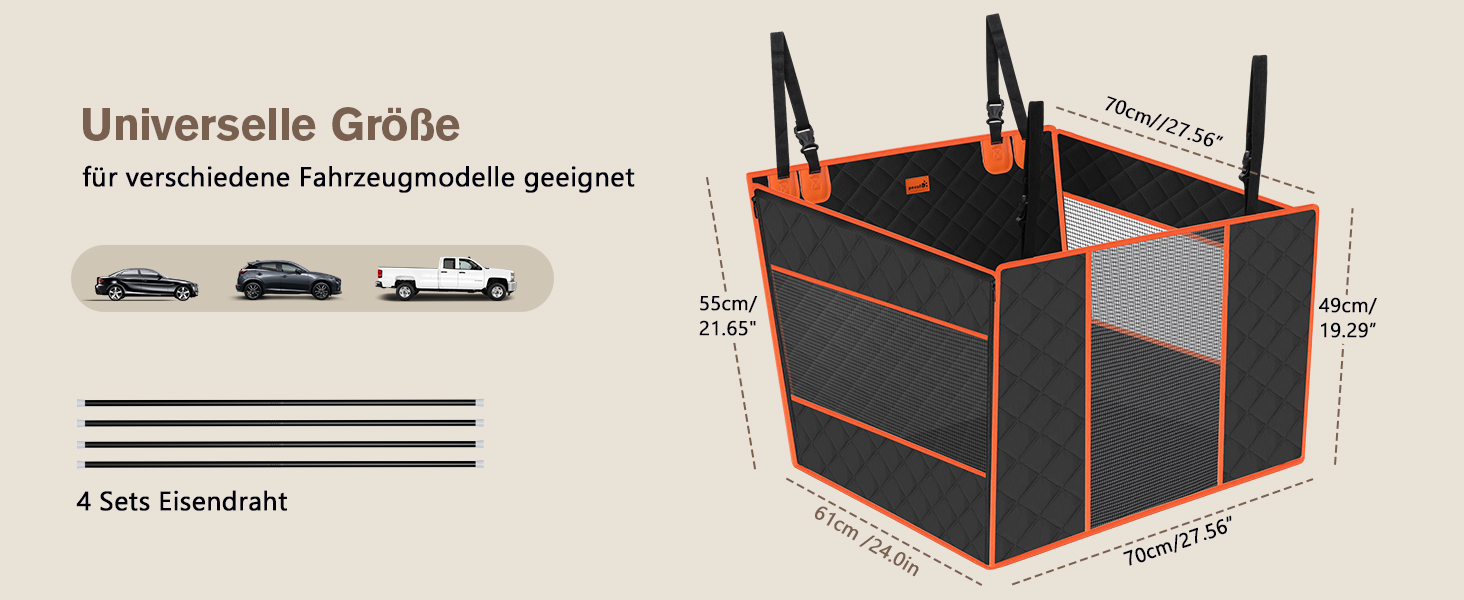 Автомобільний лежак для собак Pecute XL 70x61x55 см - міцний, для середніх та великих собак, з 4 ременями, для заднього сидіння