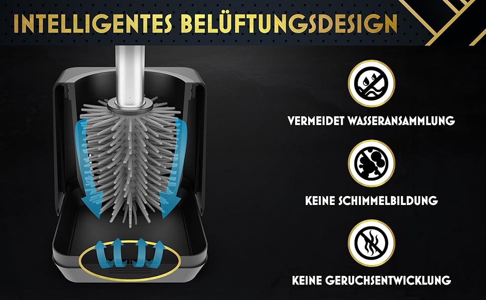 Силіконова щітка для унітазу з тримачем, чорна - без свердління, для гігієни