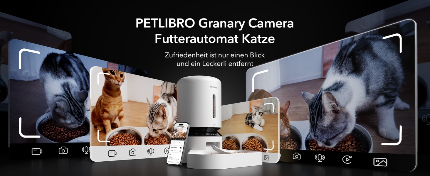 Автомат годування котів PETLIBRO 5л з 2 мисками та камерою 1080P, WiFi, нічне бачення, сповіщення та тримач для сухого корму для кількох котів (білий)