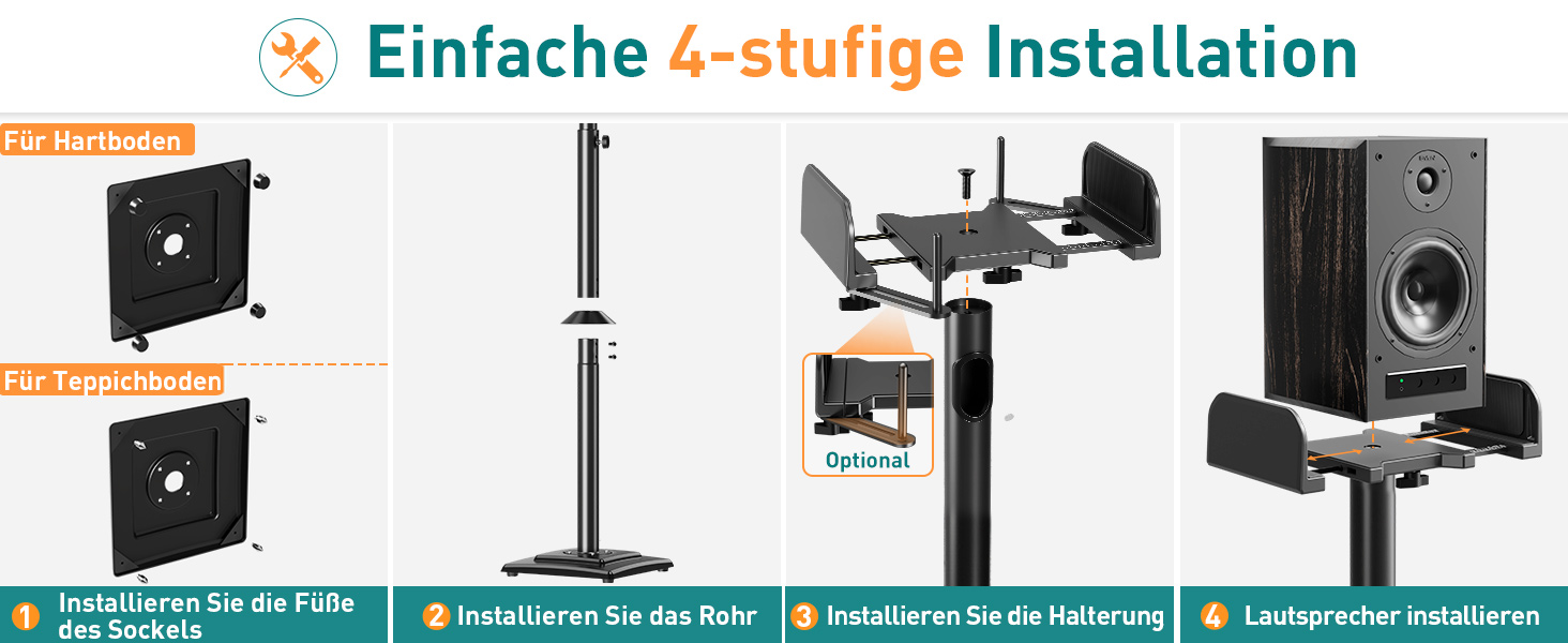 Підставка для колонок ELIVED, регульована висота, з висувною платформою та внутрішнім каналом для кабелів, 5 кг, 1 шт.