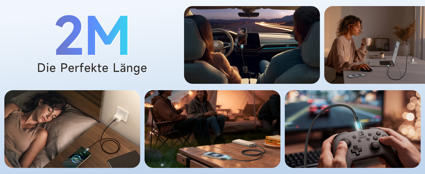 Кабель USB-C RAVIAD: Швидка зарядка PD3.1, 240W, 2м, нейлон, чорний. Сумісний з iPhone, Galaxy, Pixel, iPad, MacBookAir