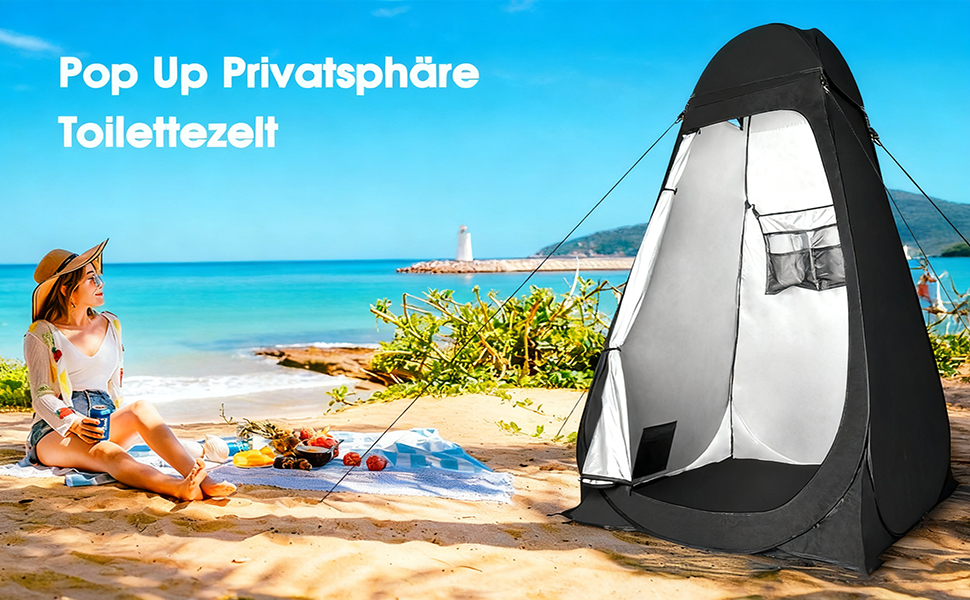 Намет для туалету та душу, переносний шатрів для відпочинку, переодягання та приватності на природі. Модель для кемпінгу та пляжу з сумкою, захист від сонця UV 50+ (Чорний)