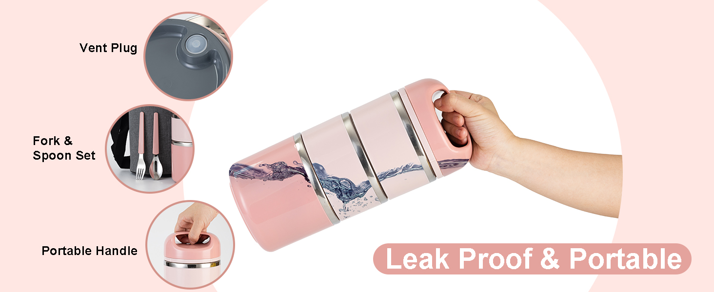 Ланчбокс Lille Home 1.43L з нержавіючої сталі - ізольований, без BPA, для дорослих (рожевий)