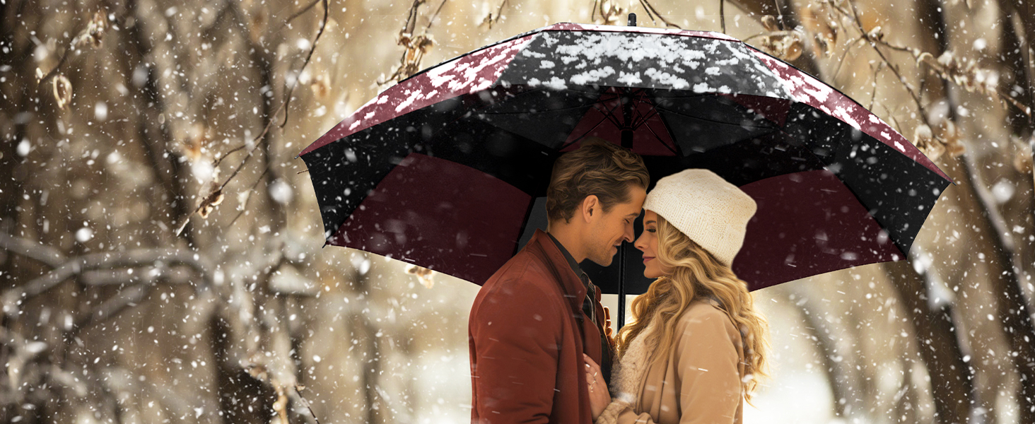 TECKNET Головний парасолька велика XXL, гольф-парасолька 68 дюймів, стійка до вітру, з подвійною конструкцією, вентильована, з великою ручкою EVA, для жінок та чоловіків, чорна та червона, діаметр 150 см