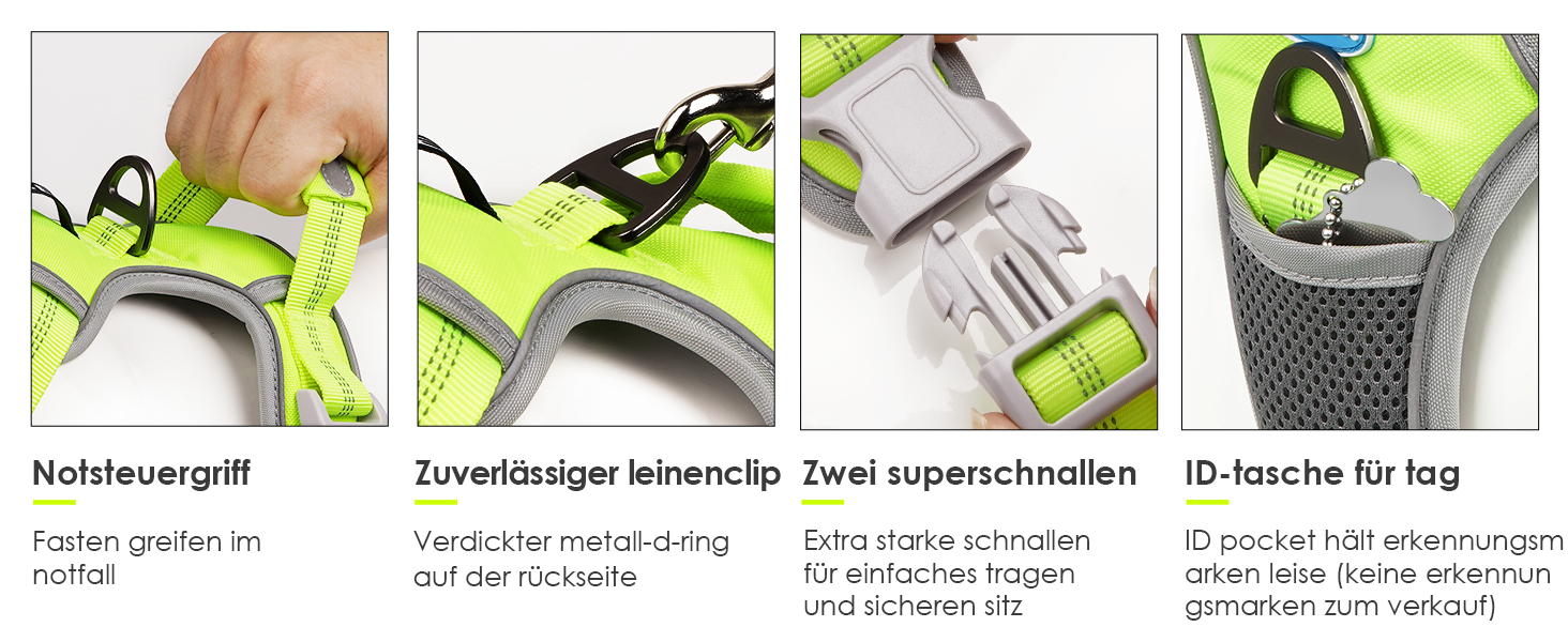 ThinkPet Шлейка для собак від тяги з ручкою - регульована, не тягне, світловідбиваюча, дихаюча, з підкладкою (S, зелений), 1 шт.