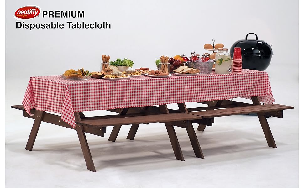 Одноразова пластикова скатертина Neatiffy 137×30 м, червона, для вечірок, банкетів, прямокутних, круглих та квадратних столів (еквівалент 12 наборів для пікніка)