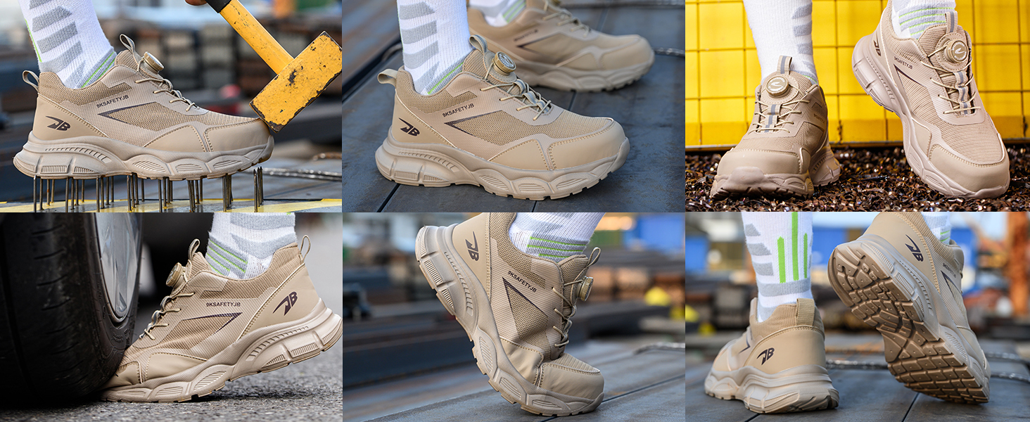 Робочі черевики чоловічі/жіночі легкі з металевим носком, дихаючі, протиковзкі, розмір 38-46 EU (Хакі, 41 EU)