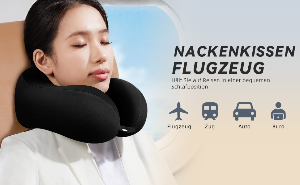 Подушка для шиї у подорожах: Memory Foam, для авто, літака, офісу та дому (чорна)