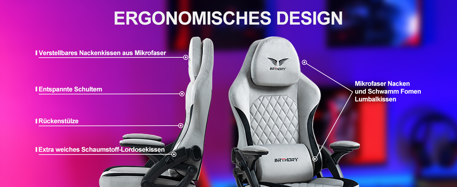 Геймерське крісло Racing Ergonomic з регульованою подушкою для голови та підставкою для ніг, тканинна оббивка, чорно-червоне