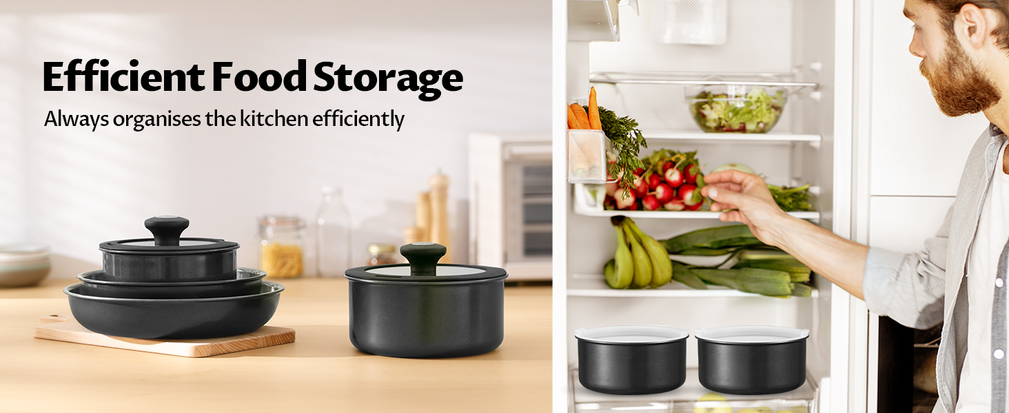 Набір каструль Bezia з керамічним покриттям (9 предметів) - каструлі та сковорідки для індукційних плит, антипригарне покриття, для кемпінгу, сумісні з усіма типами плит, складені, набір сковорідок, придатні для духовки