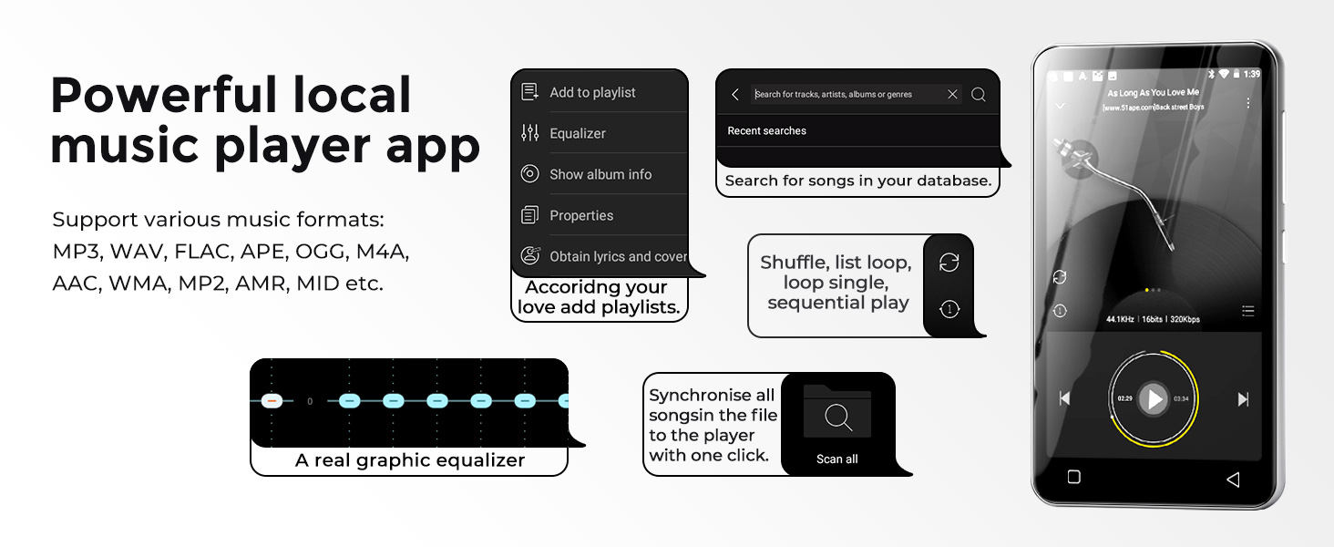 MP3 плеєр з Bluetooth та WiFi Inioasis для дітей: Android MP4 плеєр з підтримкою Spotify, Amazon Music, Audible, 4