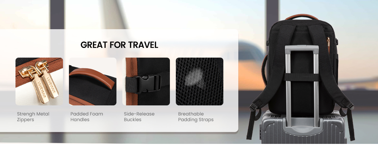 LOVEVOOK Рюкзак для ручної поклажі, 40L, для жінок, валіза-рюкзак з відділенням для ноутбука, водонепроникний, для подорожей, ділових поїздок, вихідних, Khaki-beige