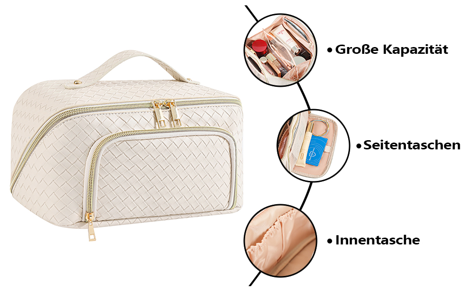 Косметичка для макіяжу велика водонепроникна з PU-шкіри, для подорожей, чорна вінтажна