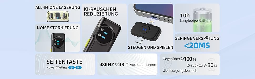 USB-C Беспроводной петличный микрофон 2-в-1 для iPhone, с шумоподавлением KI, мини-микрофон для видеоблогинга, видео, подкастов, интервью, TikTok, YouTube - Черный (2 TX + 1 RX) A5-Basic Black (2 в 1)